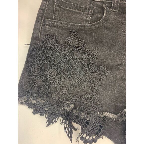 American-eagle-outfitters Women's Black Hi-Rise Shortie Flower Overlay Sz 0 - Picture 5 of 7